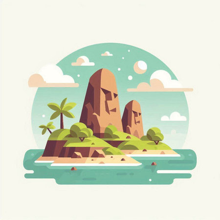 Tropical island with sand and palm trees. Vector illustration.のイラスト素材