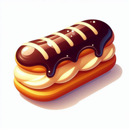 Eclair with chocolate syrup on a white background. Vector illustration.のイラスト素材