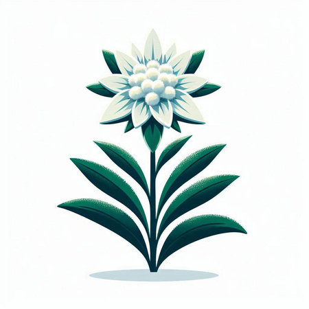 White flower with green leaves on a white background. Vector illustration.のイラスト素材