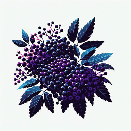 Bouquet of black berries on a white background. Vector illustration.