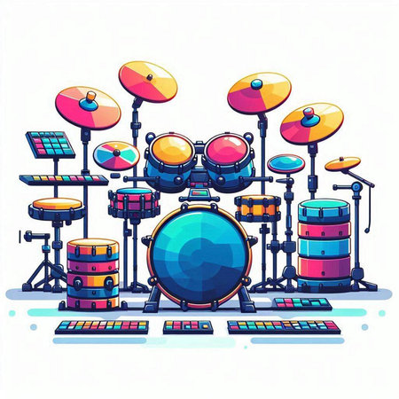 Electronic music studio isometric composition with electronic instruments and drums vector...