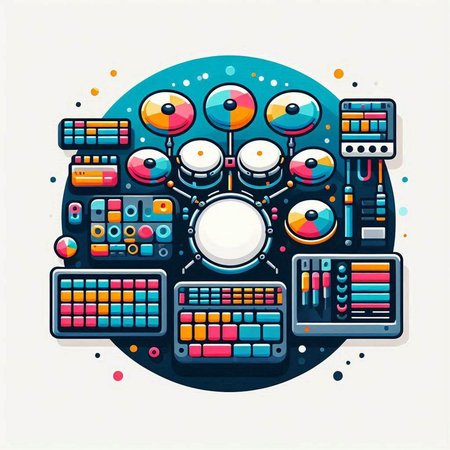 Drum kit on a white background. Vector illustration in cartoon style.のイラスト素材