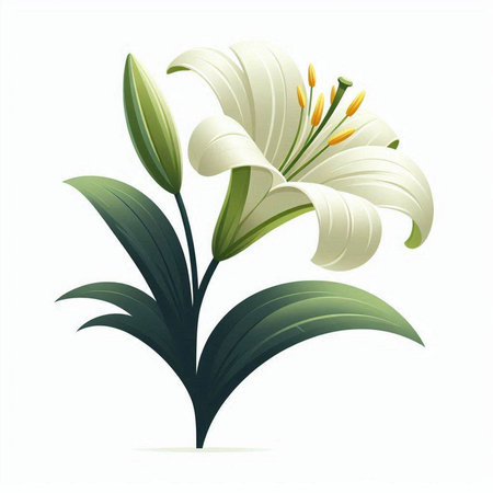 White lily flower isolated on white background. Vector floral illustration.のイラスト素材