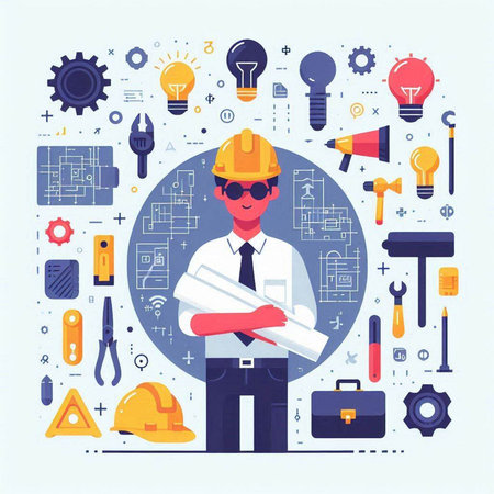 Engineer, architect, builder, engineer, worker, engineer, architect, engineer, builder, engineer, architect, construction, vector illustrationのイラスト素材