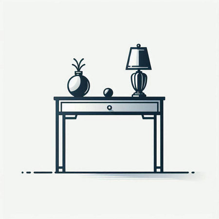 table with lamp and pomegranate. furniture design. vector illustrationのイラスト素材