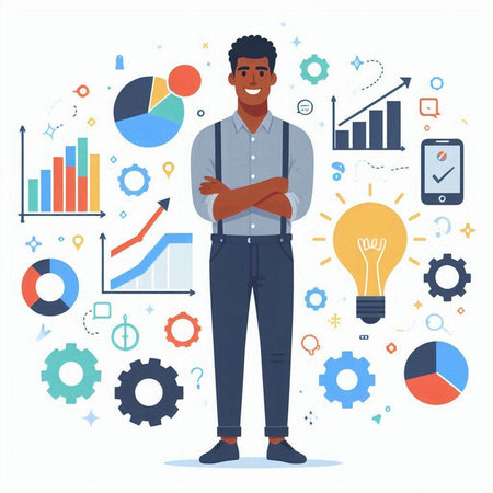 Businessman standing with arms crossed. Business concept. Vector illustration.のイラスト素材