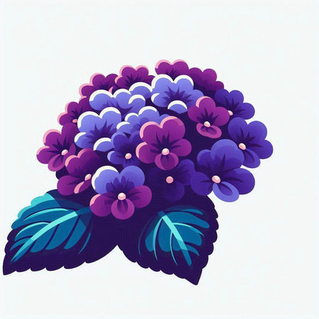 Illustration of hydrangea flowers in blue and purple colorsのイラスト素材