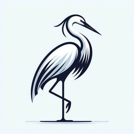 Vector image of a heron on a light background. Silhouette.のイラスト素材
