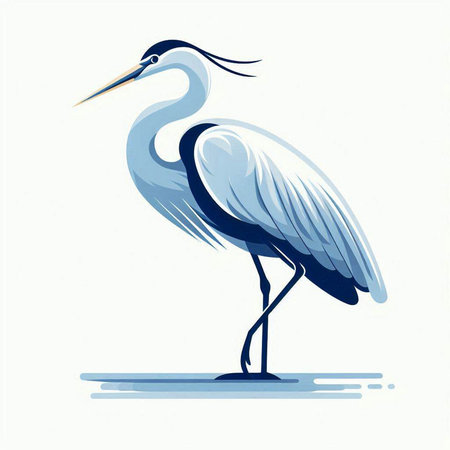 Vector illustration of a blue heron standing on a white background.のイラスト素材