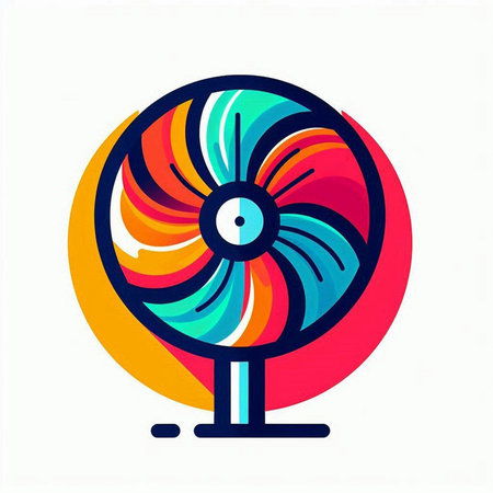 Colorful fan icon on white background. Vector illustration in flat style.のイラスト素材