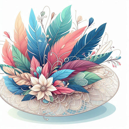 Vintage background with feathers and flowers. Hand-drawn illustration.のイラスト素材