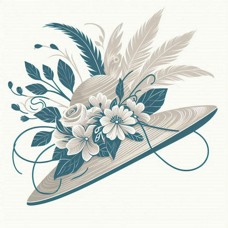 Stylized vector illustration of a bouquet of flowers in a hatのイラスト素材
