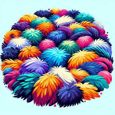 Colorful flowers in the form of a ball on a blue backgroundのイラスト素材