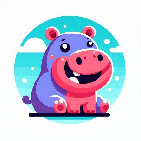 Cartoon hippo on the background of the sky. Vector illustration.のイラスト素材