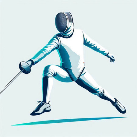 Fencing sport vector illustration, young man wearing fencing costume with mask and swordのイラスト素材