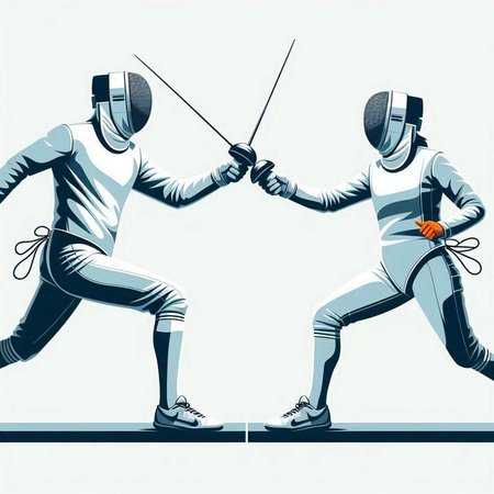Fencing. Two men in fencing suits with swords. Vector illustrationのイラスト素材
