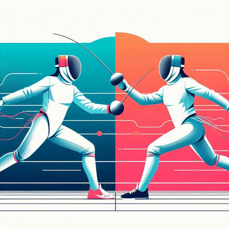 Fencing athletes in action. Vector illustration. Concept of sport.のイラスト素材