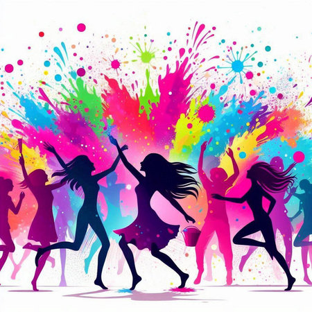 Dancing people. Colorful background with silhouettes of dancing peopleのイラスト素材