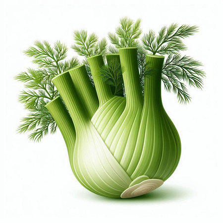 Fresh fennel isolated on white background. Vector realistic illustration.のイラスト素材