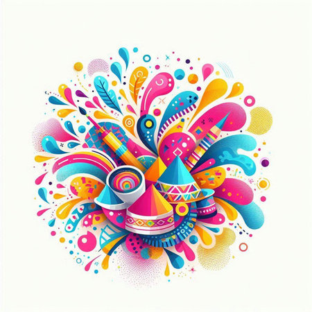Indian festival Holi background with colorful mandala. Vector illustration.のイラスト素材