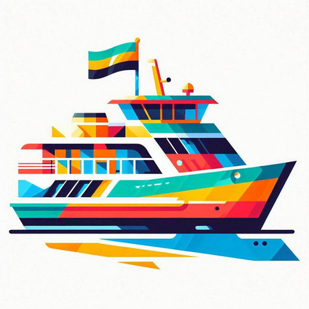 Yacht with flag of the Republic of Mauritius. Vector illustration.のイラスト素材