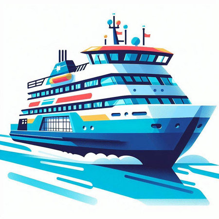 Cruise ship on the water. Vector illustration. EPS 10.のイラスト素材