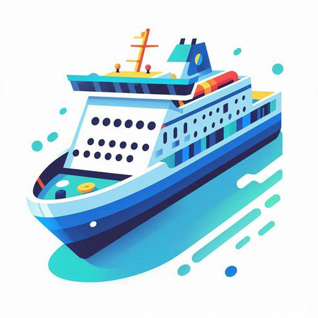 Cruise ship in the sea. Vector illustration in flat style.のイラスト素材