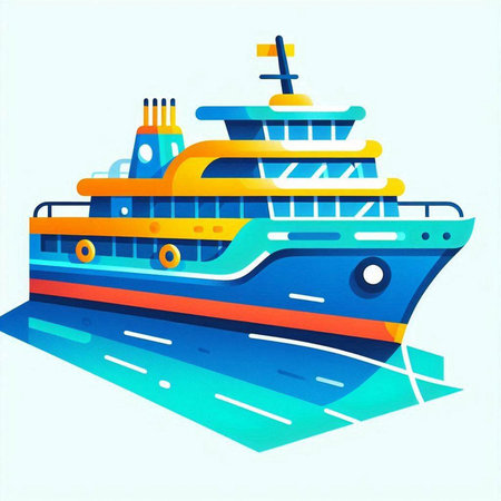 Cruise ship on the road. Vector illustration in flat style.のイラスト素材