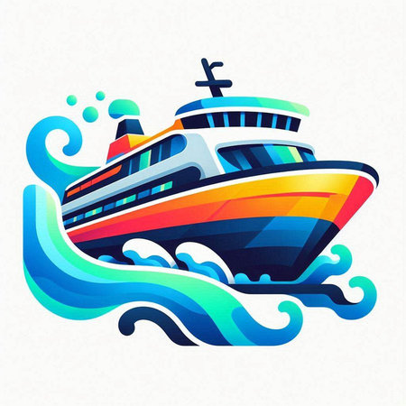 Cruise ship in the ocean with waves. Vector illustration for your designのイラスト素材