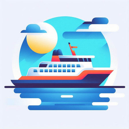 Cruise ship in the sea. Vector illustration in flat style.のイラスト素材