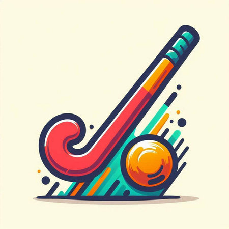 Vector illustration of hockey stick and puck in colorful line art style.のイラスト素材