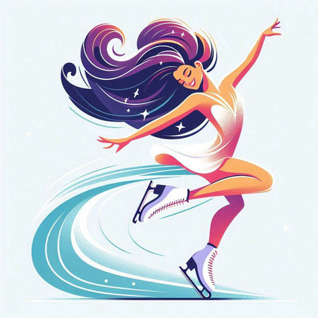 Beautiful girl figure skater on ice. Vector illustration in retro style.のイラスト素材