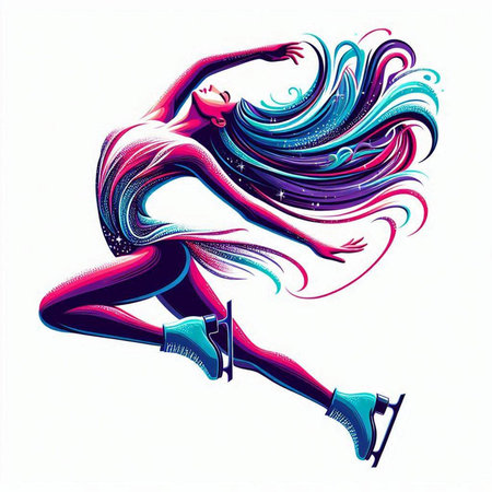 Beautiful girl with long hair in a jump. Vector illustration.のイラスト素材