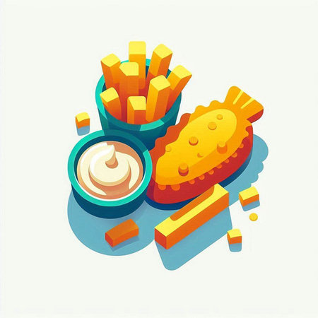 French fries and mayonnaise. Vector illustration in isometric style.のイラスト素材