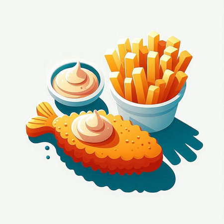 French fries and mayonnaise on a white background. Vector illustration.のイラスト素材