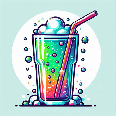 Vector illustration of a glass of fruit smoothie with bubbles and strawのイラスト素材