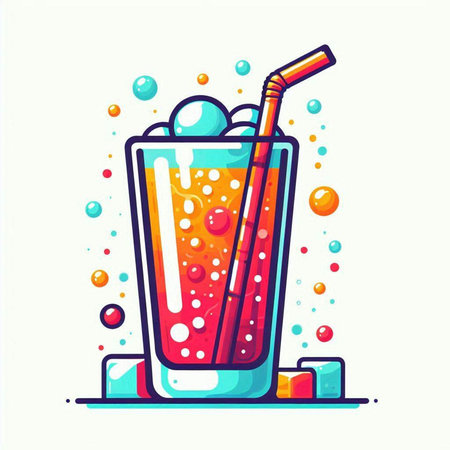 Cocktail with bubbles and straw. Vector illustration in flat styleのイラスト素材