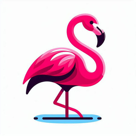 Pink flamingo isolated on a white background. Vector illustration in cartoon style.のイラスト素材