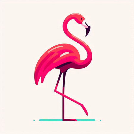 Flamingo vector illustration in flat style. Pink flamingo isolated on blue background.のイラスト素材