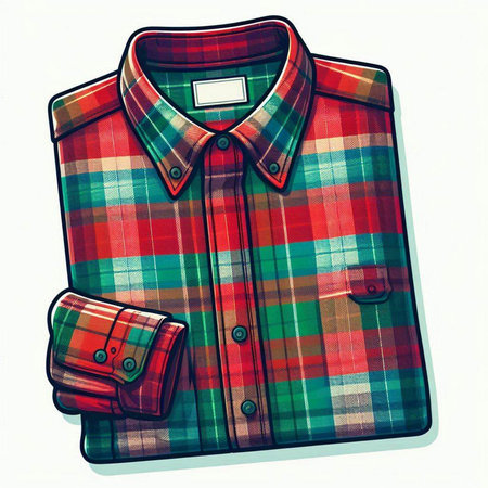 Vector illustration of a checkered shirt with a suitcase on a white background