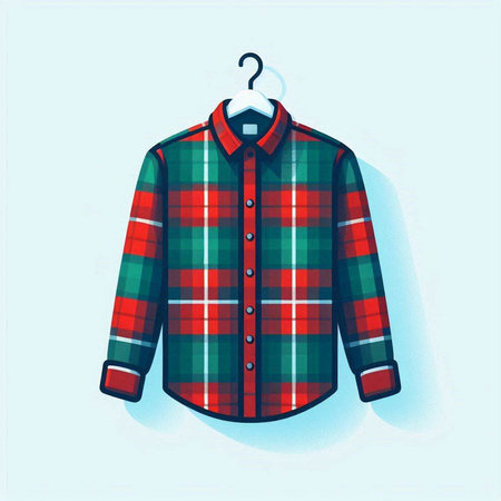Men's plaid shirt on a hanger. Vector illustration.のイラスト素材