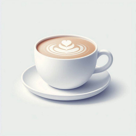 Cup of cappuccino with latte art on white backgroundのイラスト素材