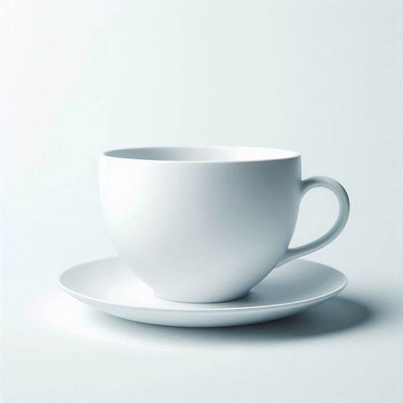 White porcelain cup with saucer on a white background.のイラスト素材