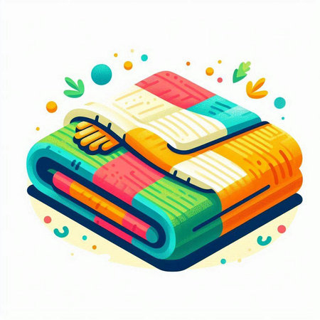 Vector illustration of a stack of books with a bookmark in a flat style