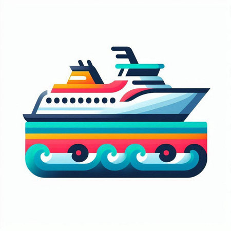 Ferry boat icon isolated on white background. Vector flat illustration.のイラスト素材