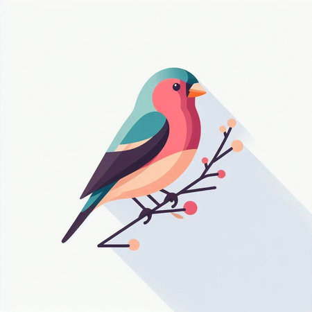 Bullfinch on a branch. Vector illustration in flat style.のイラスト素材