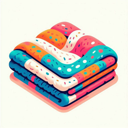 Folded colorful towels on a white background. Vector illustration in flat styleのイラスト素材