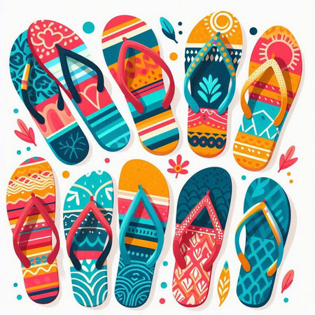 Colorful flip flops. Vector illustration. Hand drawn design elements.のイラスト素材