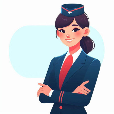 Smiling stewardess in uniform. Vector illustration in cartoon styleのイラスト素材