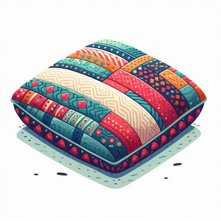 Pillow with colorful pattern isolated on white background. Vector illustration.